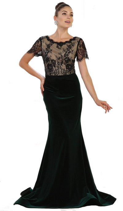May Queen - Lace Bateau Sheath Evening Dress Special Occasion Dress 4 / Hunter-Green
