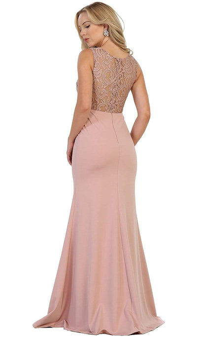 May Queen - Lace Bodice Illusion Paneled Sheath Evening Gown Special Occasion Dress