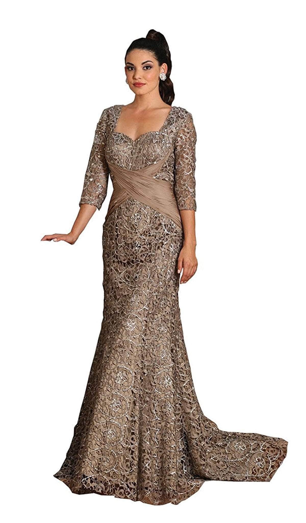May Queen - Lace Crisscrossed Shirring Mermaid Evening Gown Evening Dresses M / Cappuccino