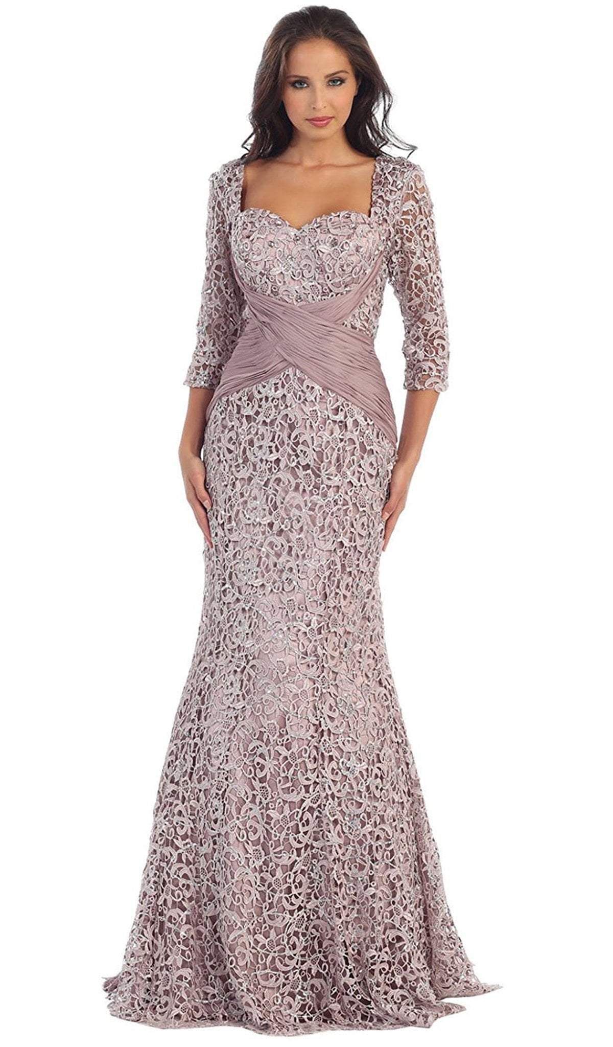 May Queen - Lace Crisscrossed Shirring Mermaid Evening Gown Evening Dresses M / Mauve