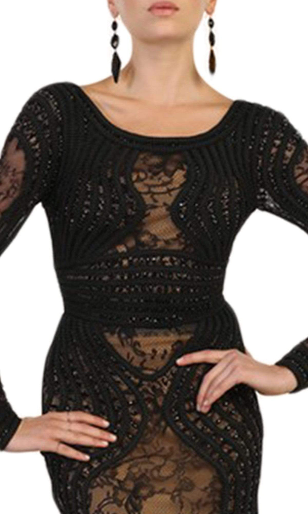 May Queen - Lace Embellished Bateau Mermaid Gown RQ7515 - 1 pc Black In Size 8 Available CCSALE 8 / Black