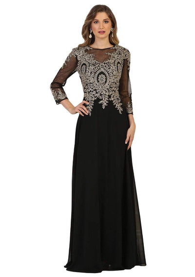 May Queen Lace Illusion Bateau Fitted Dress - 1 pc Black/Gold In Size 2XL Available CCSALE 2XL / Black/Gold