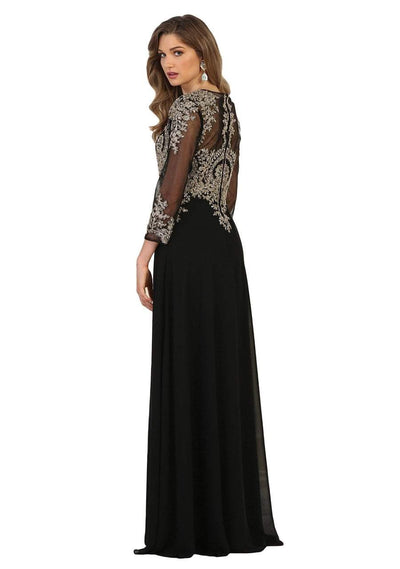 May Queen Lace Illusion Bateau Fitted Dress - 1 pc Black/Gold In Size 2XL Available CCSALE 2XL / Black/Gold