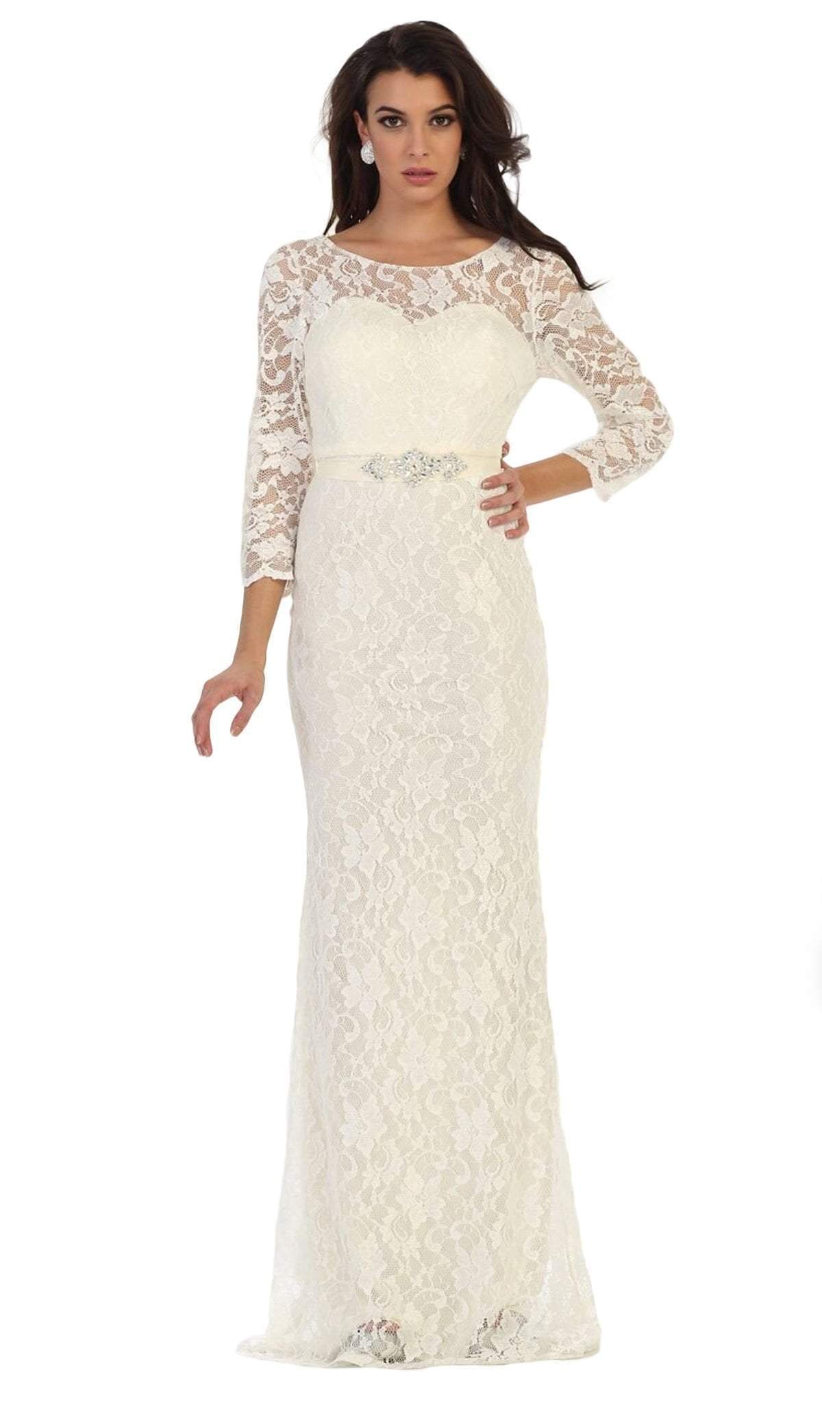 May Queen - Lace Illusion Bateau Sheath Mother of the Bride Dress Special Occasion Dress S / Ivory