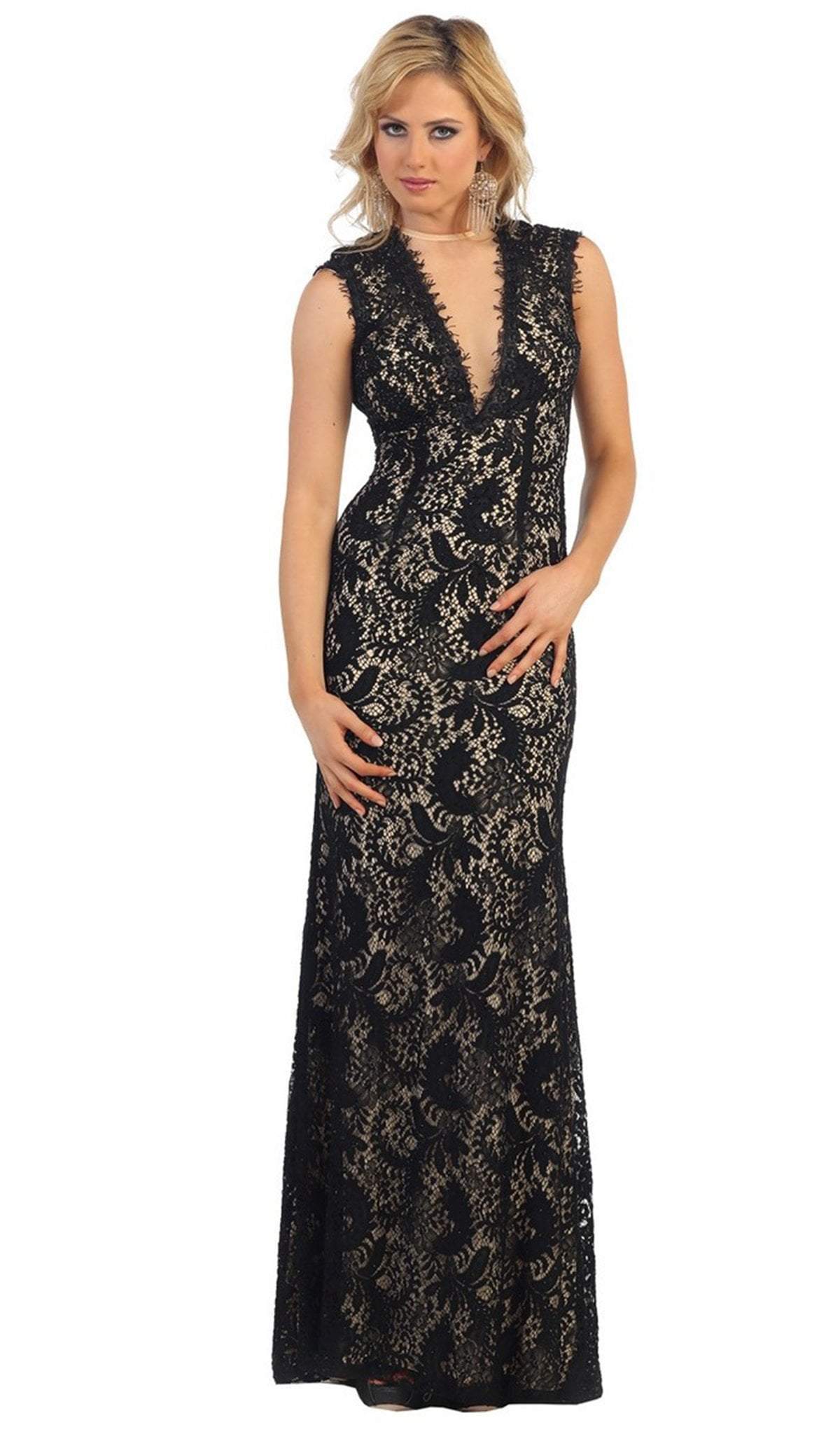 May Queen - Lace Illusion Sheath Evening Dress Special Occasion Dress 4 / Black