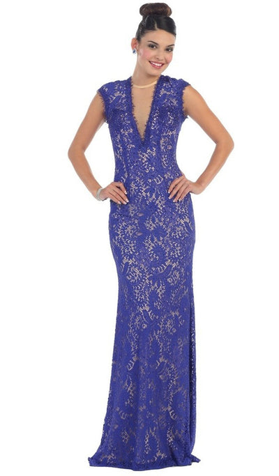 May Queen - Lace Illusion Sheath Evening Dress Special Occasion Dress 4 / Blue