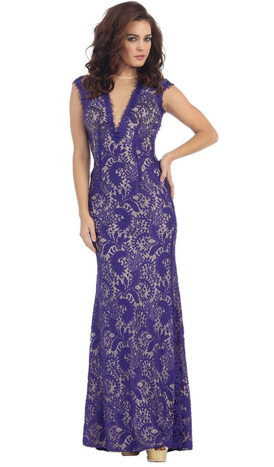 May Queen - Lace Illusion Sheath Evening Dress Special Occasion Dress 4 / Purple