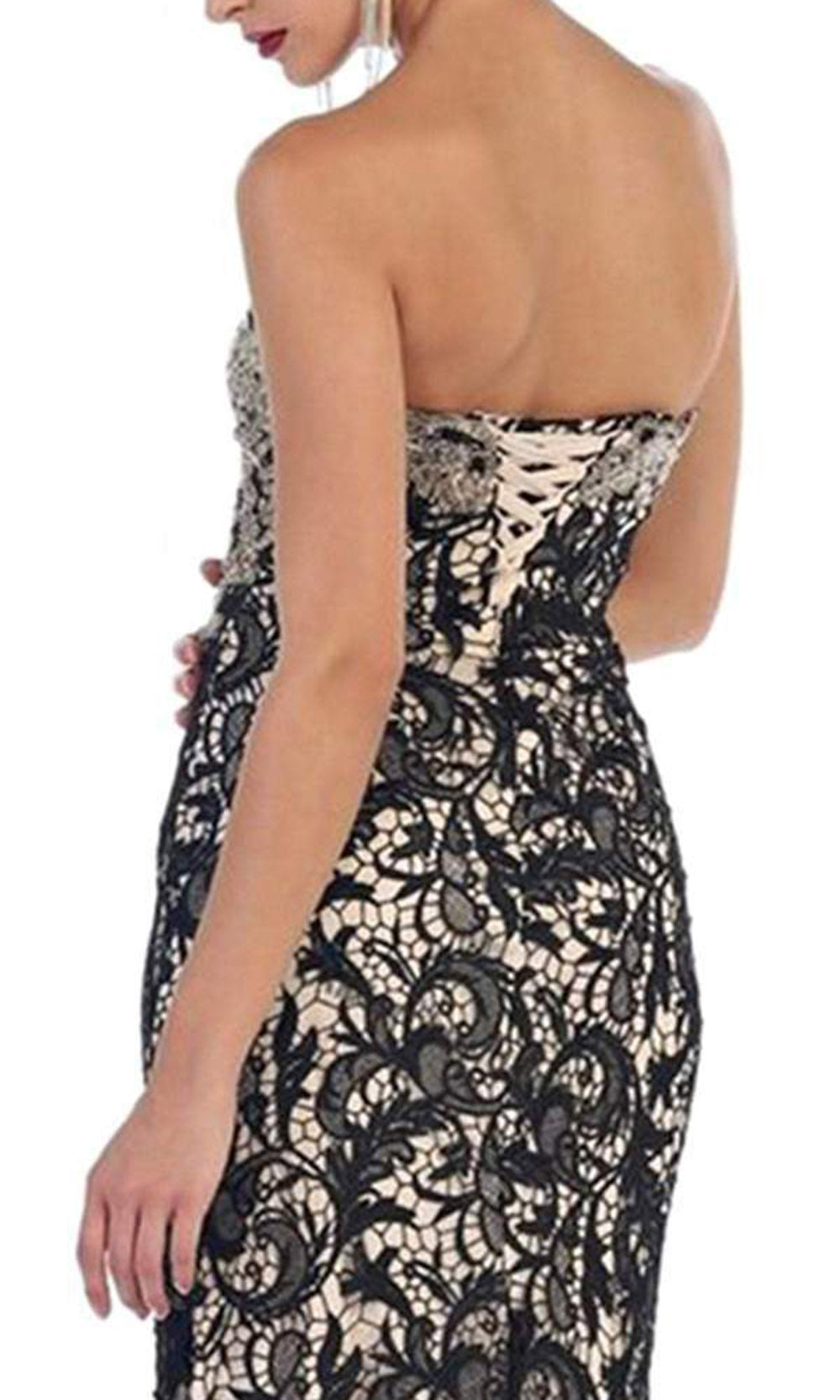 May Queen - Lace Strapless Corset Bodice Mermaid Evening Dress RQ7458 CCSALE 10 / Black/Nude