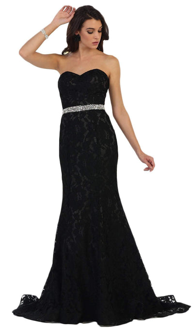 May Queen - Lace Sweetheart Trumpet Evening Dress Special Occasion Dress 2 / Black
