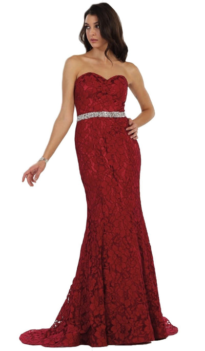 May Queen - Lace Sweetheart Trumpet Evening Dress Special Occasion Dress 2 / Burgundy