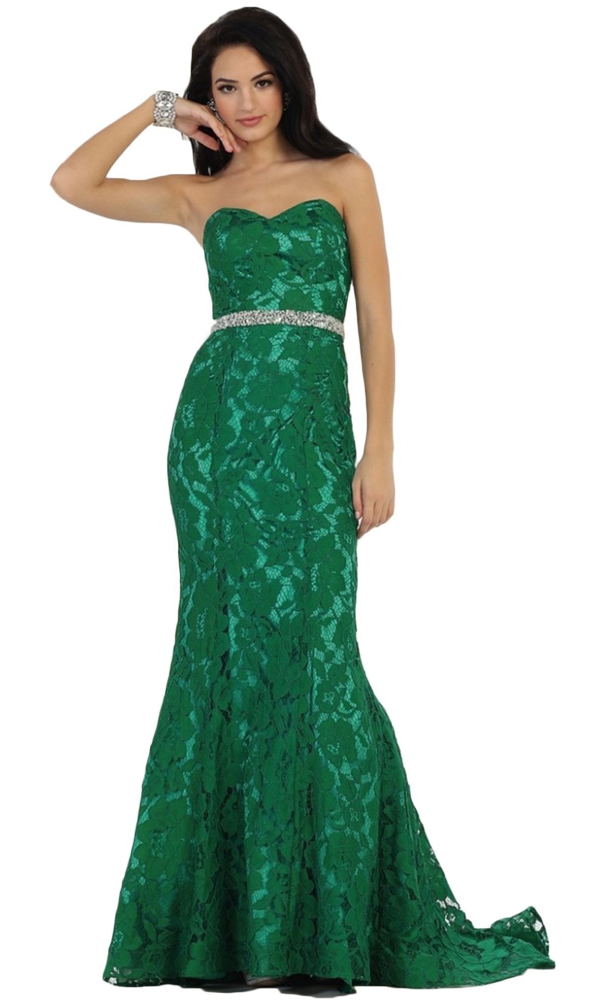 May Queen - Lace Sweetheart Trumpet Evening Dress Special Occasion Dress 2 / Emerald Green