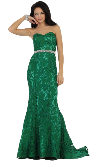 May Queen - Lace Sweetheart Trumpet Evening Dress Special Occasion Dress 2 / Emerald Green