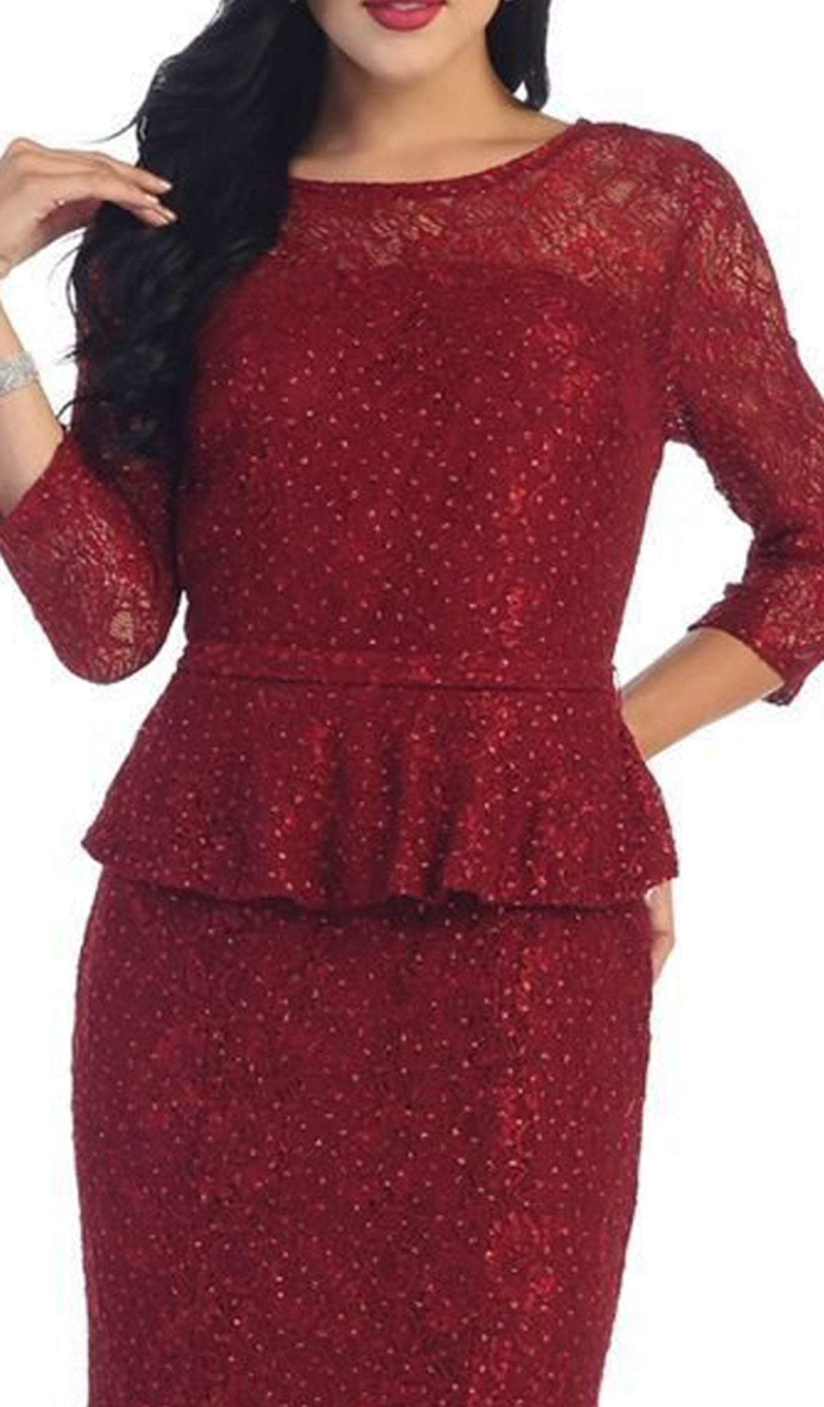 May Queen - Laced Illusion Bateau Peplum Evening Dress Special Occasion Dress