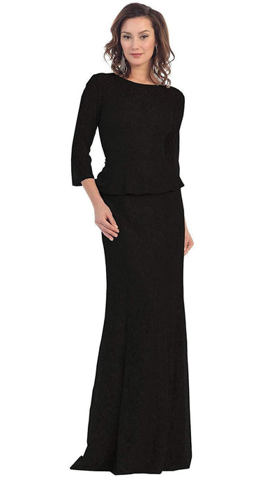 May Queen - Laced Illusion Bateau Peplum Evening Dress Special Occasion Dress M / Black