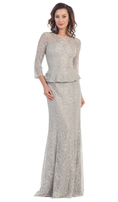 May Queen - Laced Illusion Bateau Peplum Evening Dress Special Occasion Dress M / Silver