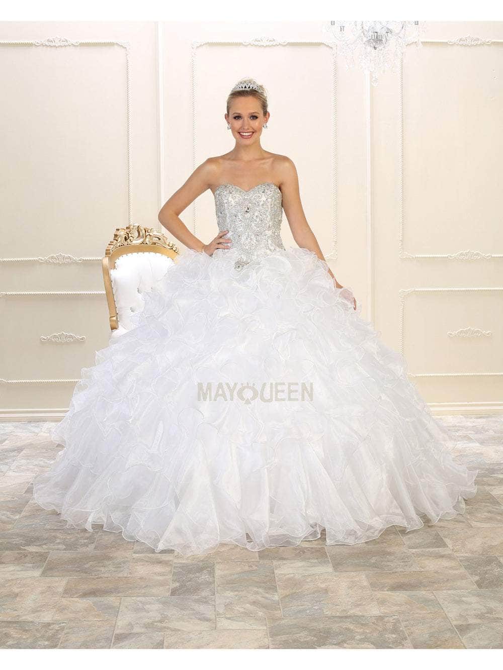May Queen LK102 - Strapless Frilled Tulle Ballgown Special Occasion Dress