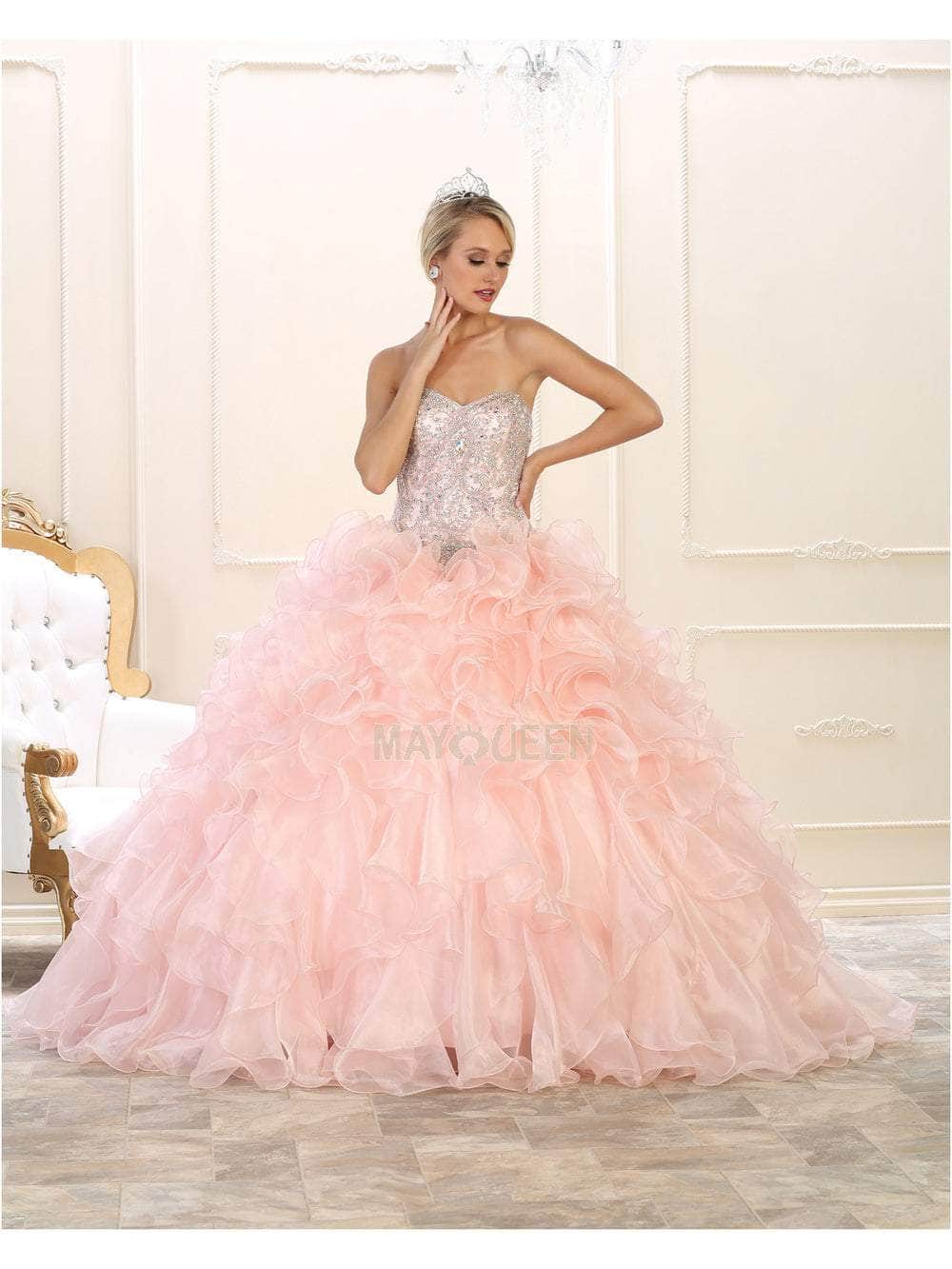 May Queen LK102 - Strapless Frilled Tulle Ballgown Special Occasion Dress