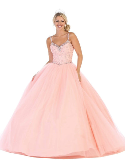 May Queen - LK106 Embroidered V-neck Ballgown Special Occasion Dress 2 / Blush