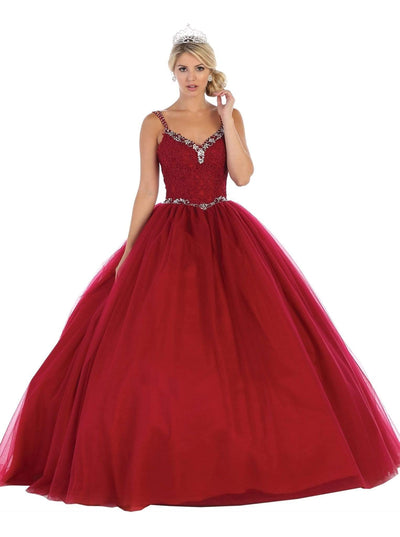 May Queen - LK106 Embroidered V-neck Ballgown Special Occasion Dress 2 / Burgundy