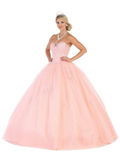 May Queen - LK107 Strapless Scalloped Corset Appliqued Ballgown Special Occasion Dress 2 / Blush