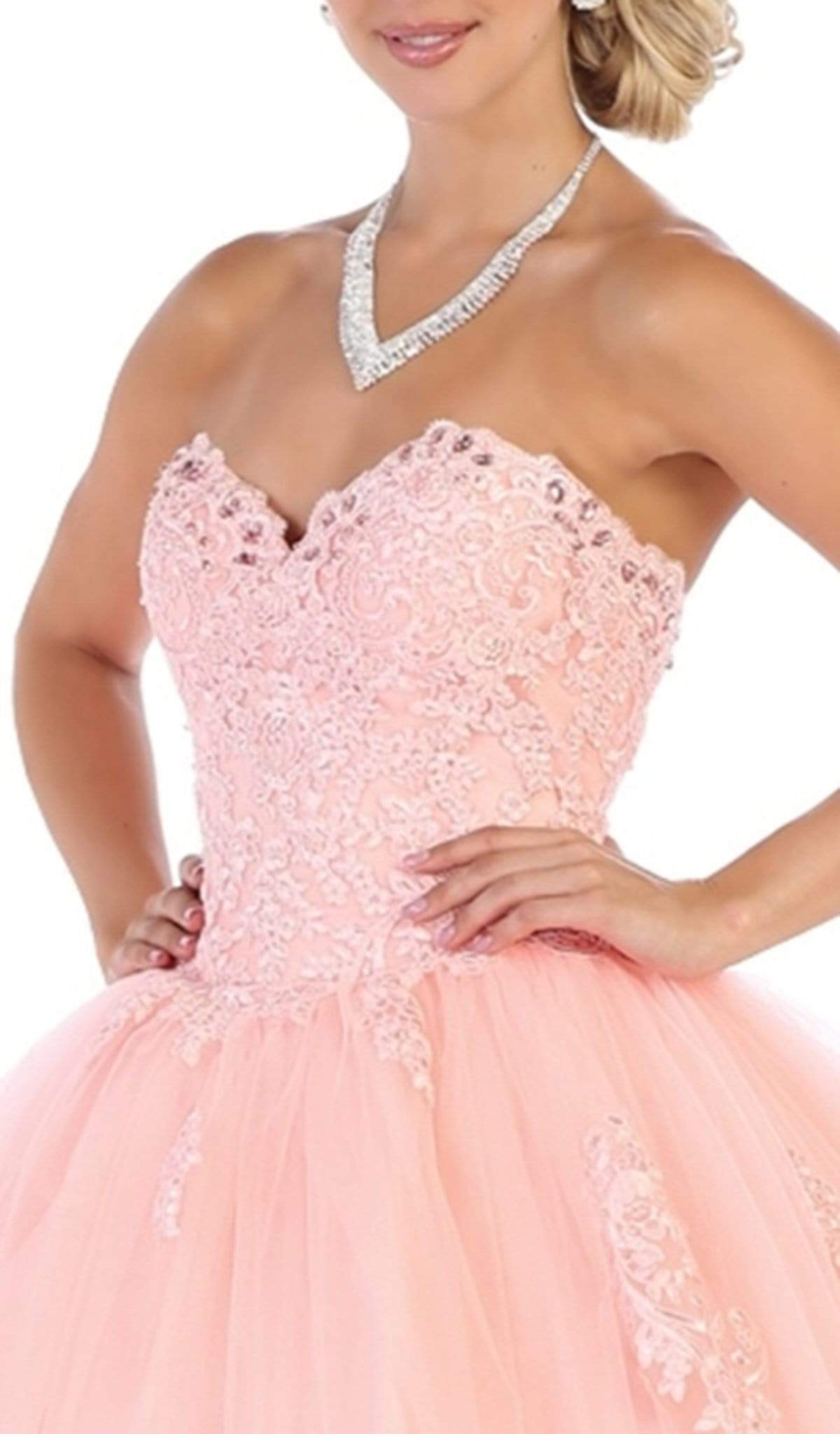 May Queen - LK107 Strapless Scalloped Corset Appliqued Ballgown Special Occasion Dress