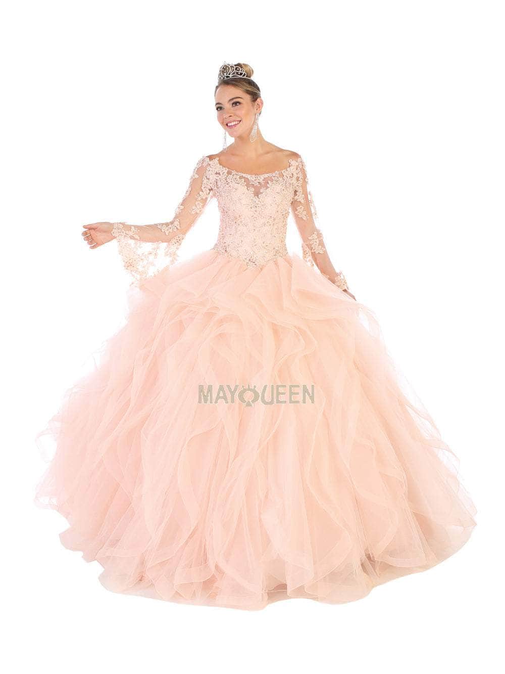 May Queen LK109 - Floral Applique Ballgown Special Occasion Dress