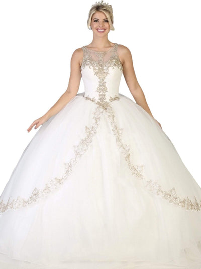 May Queen - LK117 Appliqued Scoop Pleated Ballgown Quinceanera Dresses 2 / Ivory/Gold