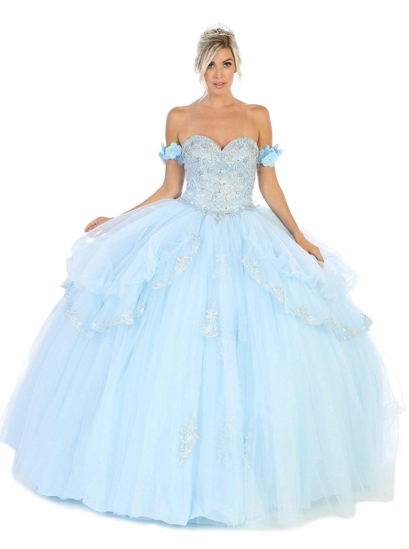 May Queen - LK120 Jeweled Sweetheart Bodice Ballgown Special Occasion Dress 2 / Baby Blue