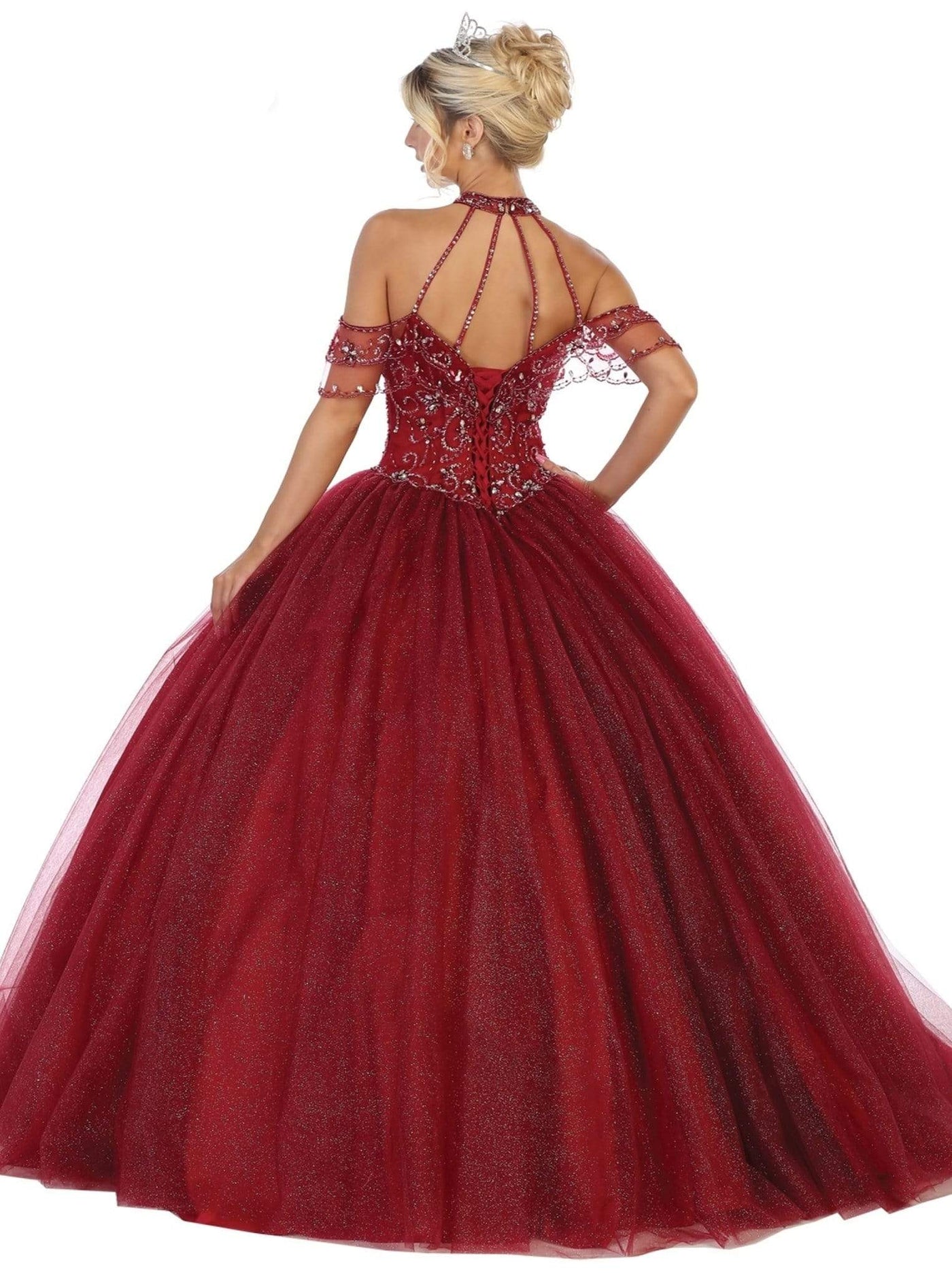 May Queen - LK121 Halter Neck Cold Shoulder Embellished Ballgown Quinceanera Dresses