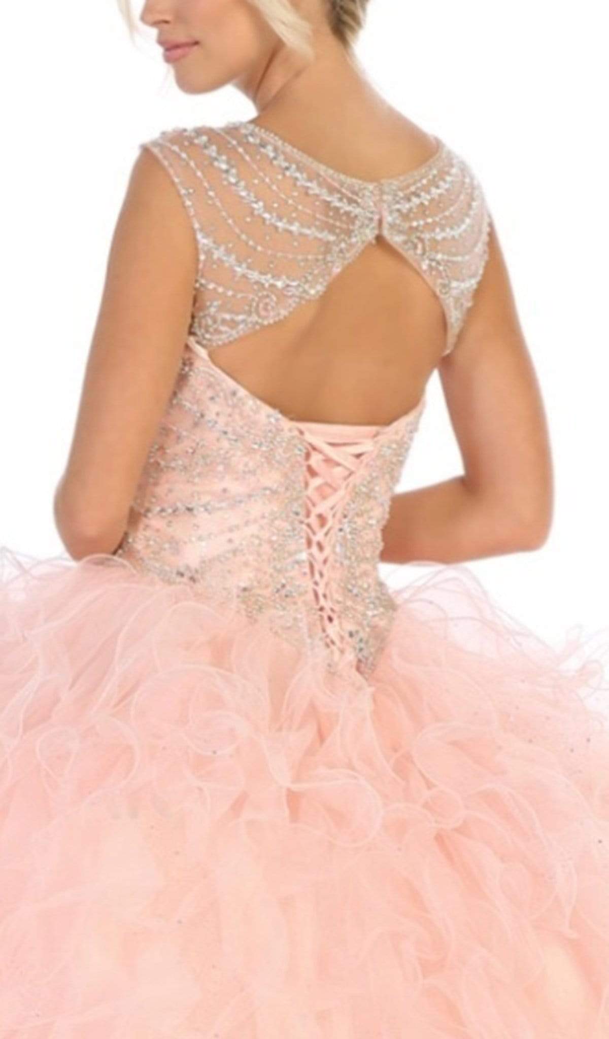 May Queen - LK124 Cap Sleeve Crystal Ornate Ruffled Ballgown Quinceanera Dresses
