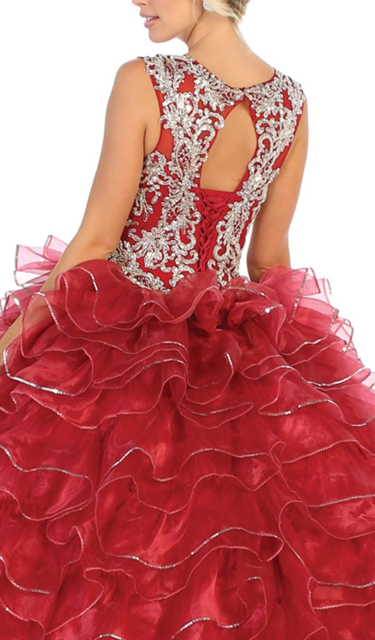 May Queen - LK125 Embellished Scoop Tiered Quinceanera Special Occasion Dress