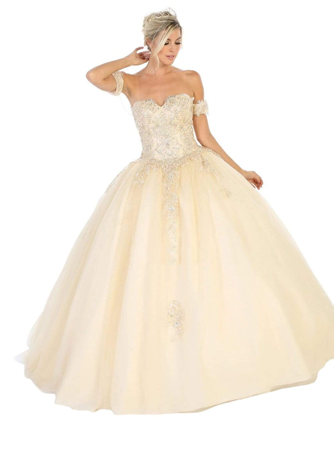 May Queen - LK129 Embellished Sweetheart Ballgown Special Occasion Dress 4 / Champagne