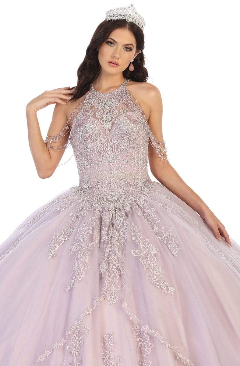 May Queen - LK133 Bead Garland Ornate Illusion Halter Ballgown Quinceanera Dresses