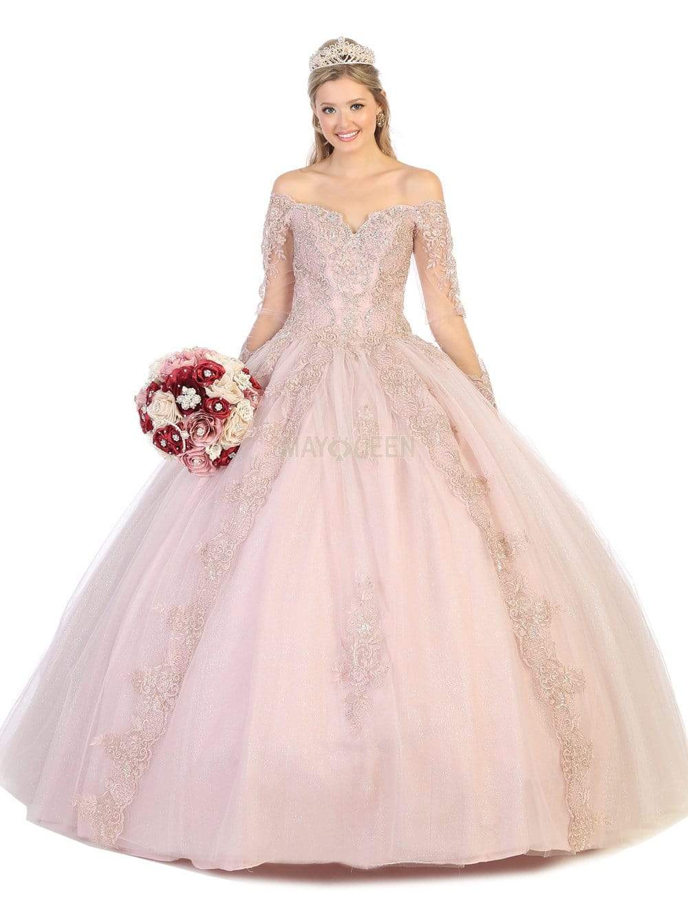 May Queen - LK135 Off Shoulder Embroidered Glitter Ballgown Quinceanera Dresses