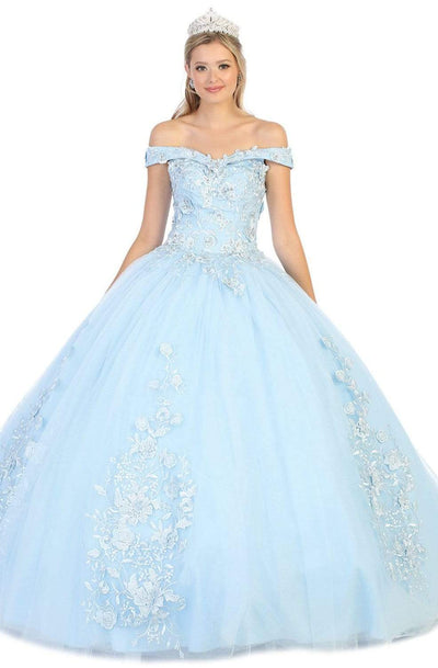May Queen - LK136 Off Shoulder Rose Appliqued Ballgown Quinceanera Dresses 4 / Baby Blue