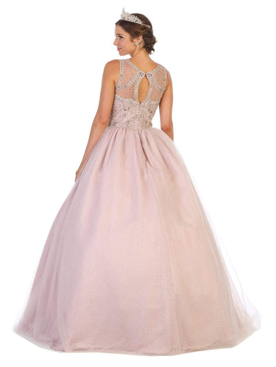 May Queen - LK137 Sleeveless Appliqued Sheer Cutout Back Gown Prom Dresses