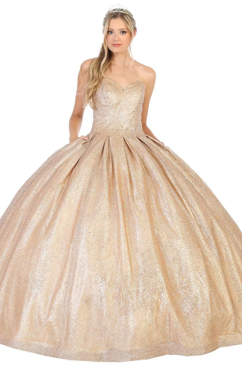 May Queen - LK138 Strapless Sweetheart Pleated Ballgown Quinceanera Dresses 4 / Champagne/Gold