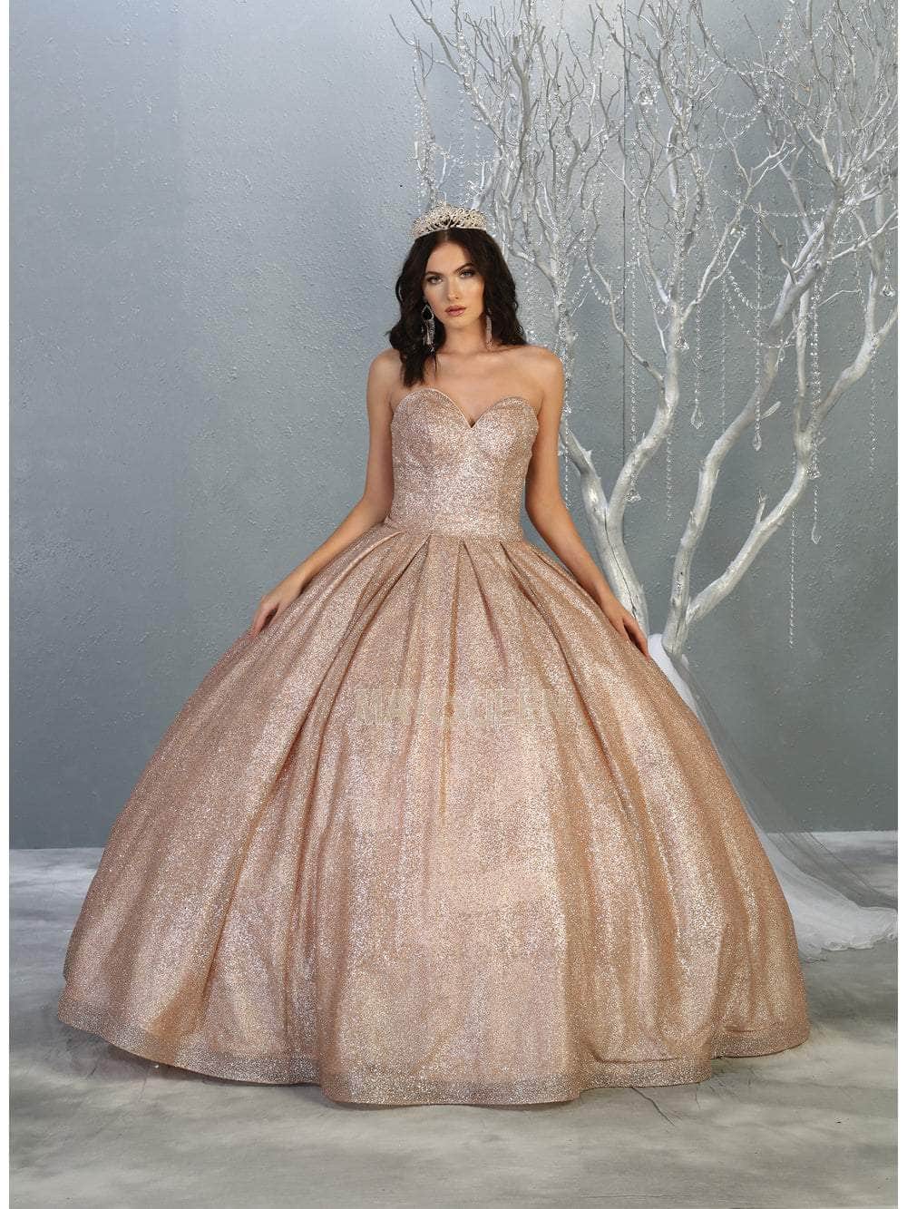 May Queen - LK138 Strapless Sweetheart Pleated Ballgown Quinceanera Dresses 4 / Rosegold
