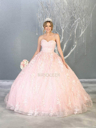 May Queen - LK140 Floral Applique Sweetheart Ballgown Quinceanera Dresses 4 / Blush