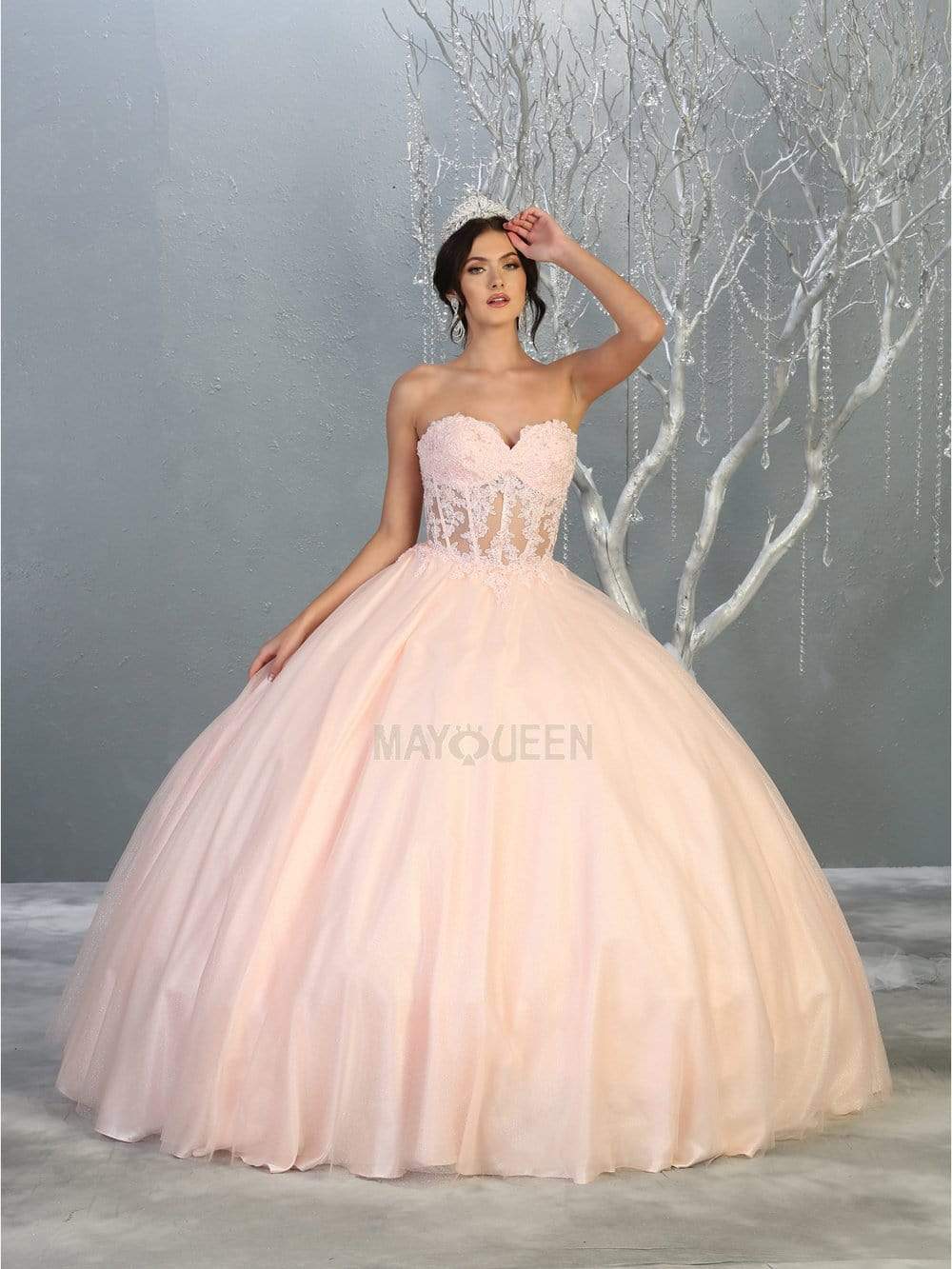 May Queen - LK141 Strapless Sweetheart Corset Bodice Ballgown Quinceanera Dresses 4 / Blush