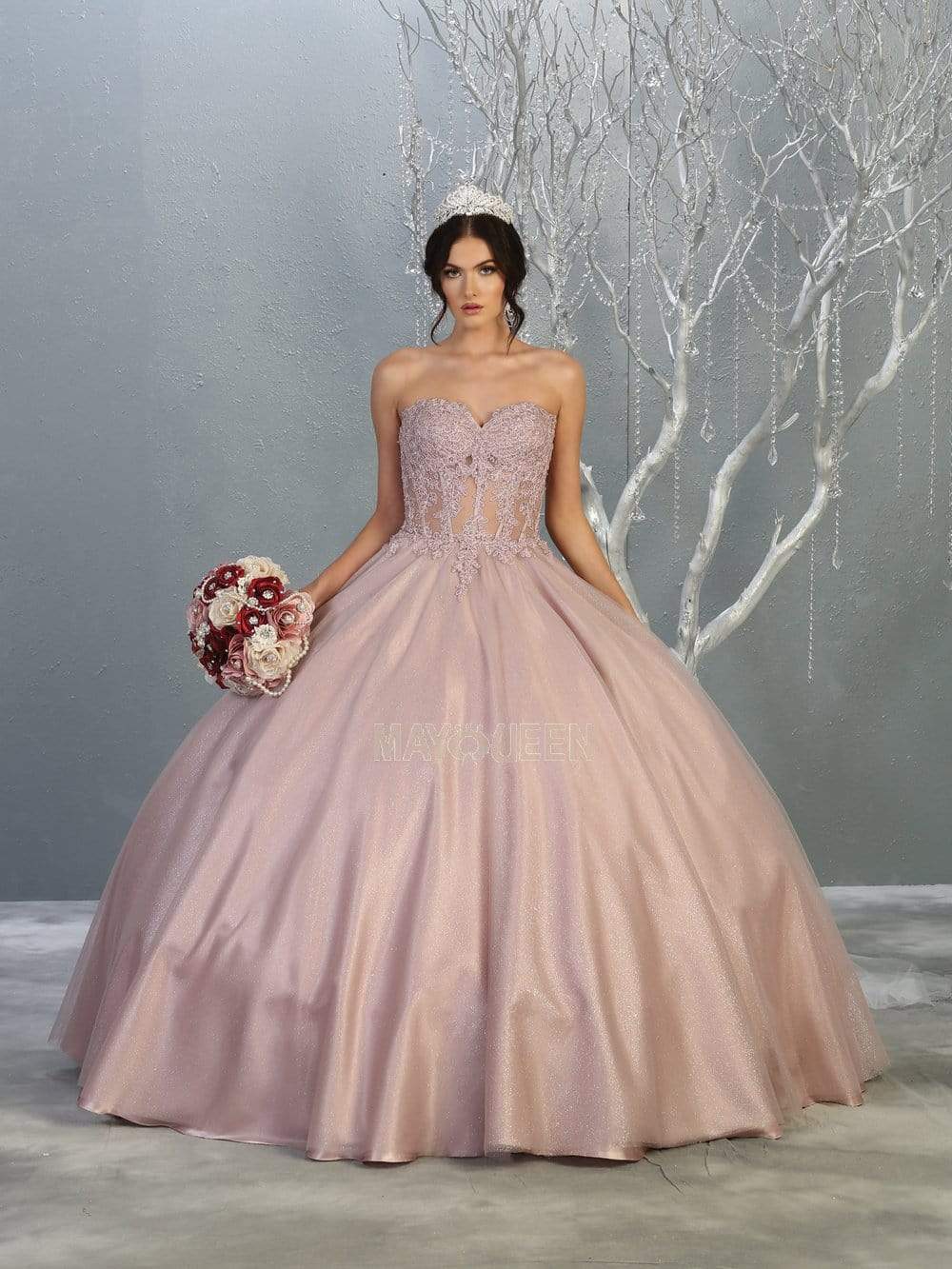 May Queen - LK141 Strapless Sweetheart Corset Bodice Ballgown Quinceanera Dresses 4 / Mauve