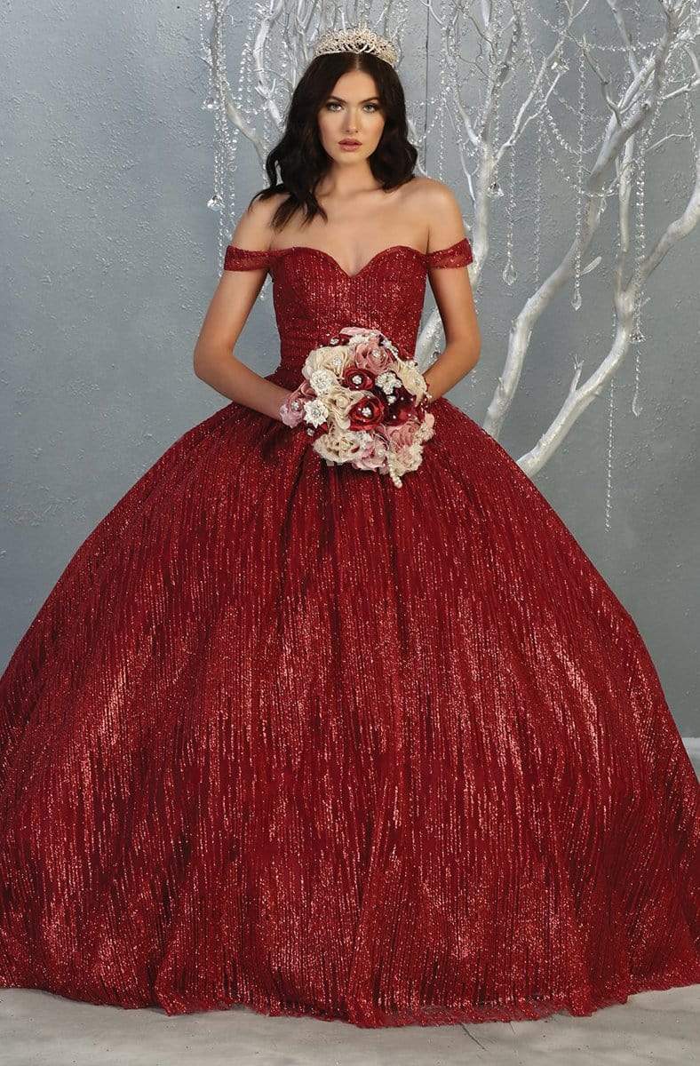 May Queen - LK146 Embellished Off-Shoulder Ballgown Ball Gowns 4 / Burgundy