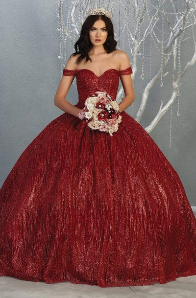 May Queen - LK146 Embellished Off-Shoulder Ballgown Ball Gowns 4 / Burgundy