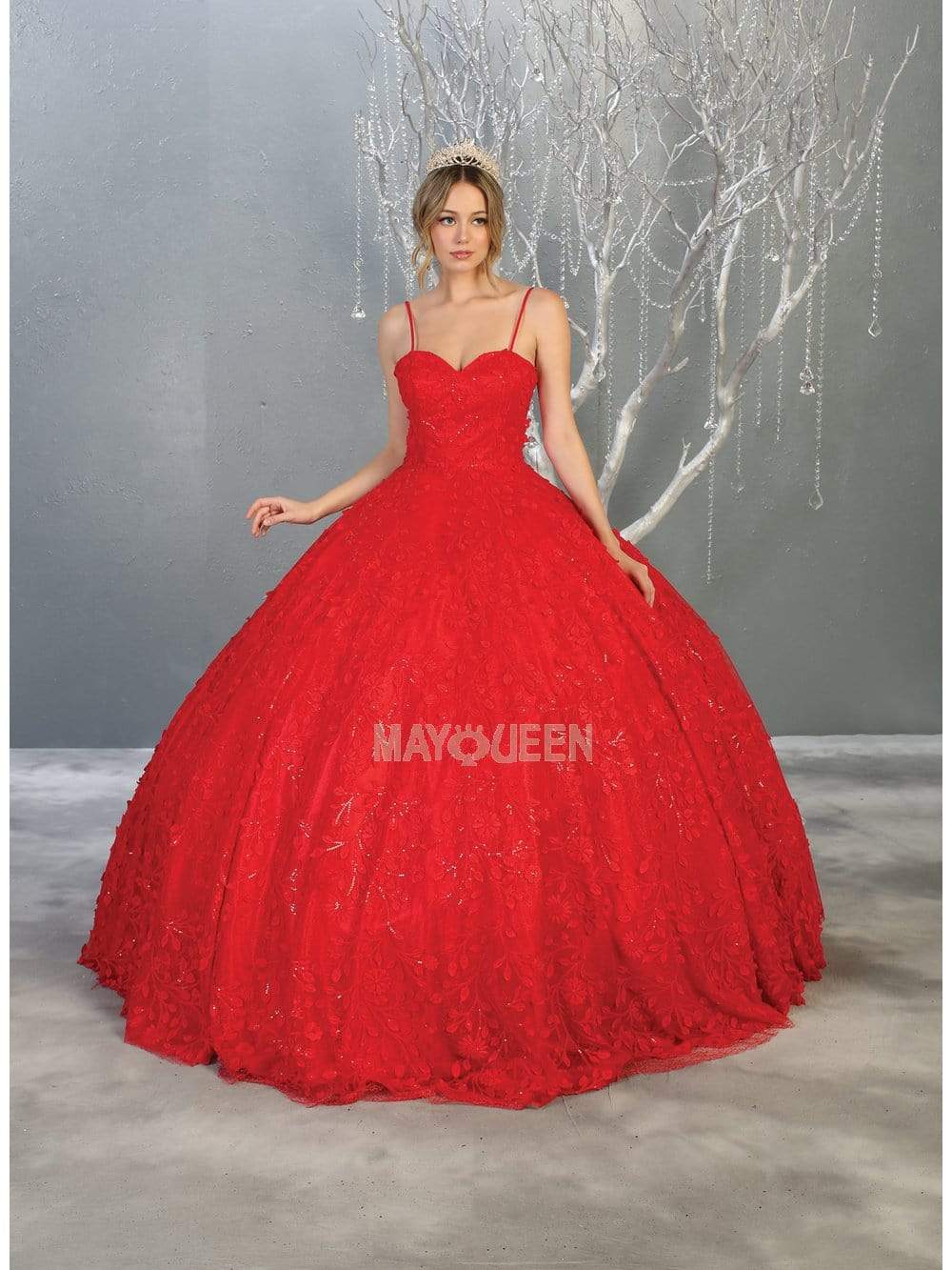 May Queen - LK150 Spaghetti Strap Embroidered Foliage Ballgown Quinceanera Dresses 4 / Red