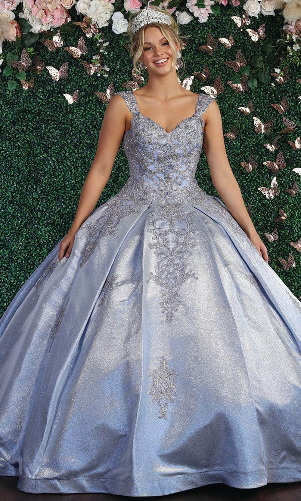 May Queen LK156 - Ornated Sleeveless Bodice Box Pleated Ball gown Special Occasion Dress 4 / Dustyblue