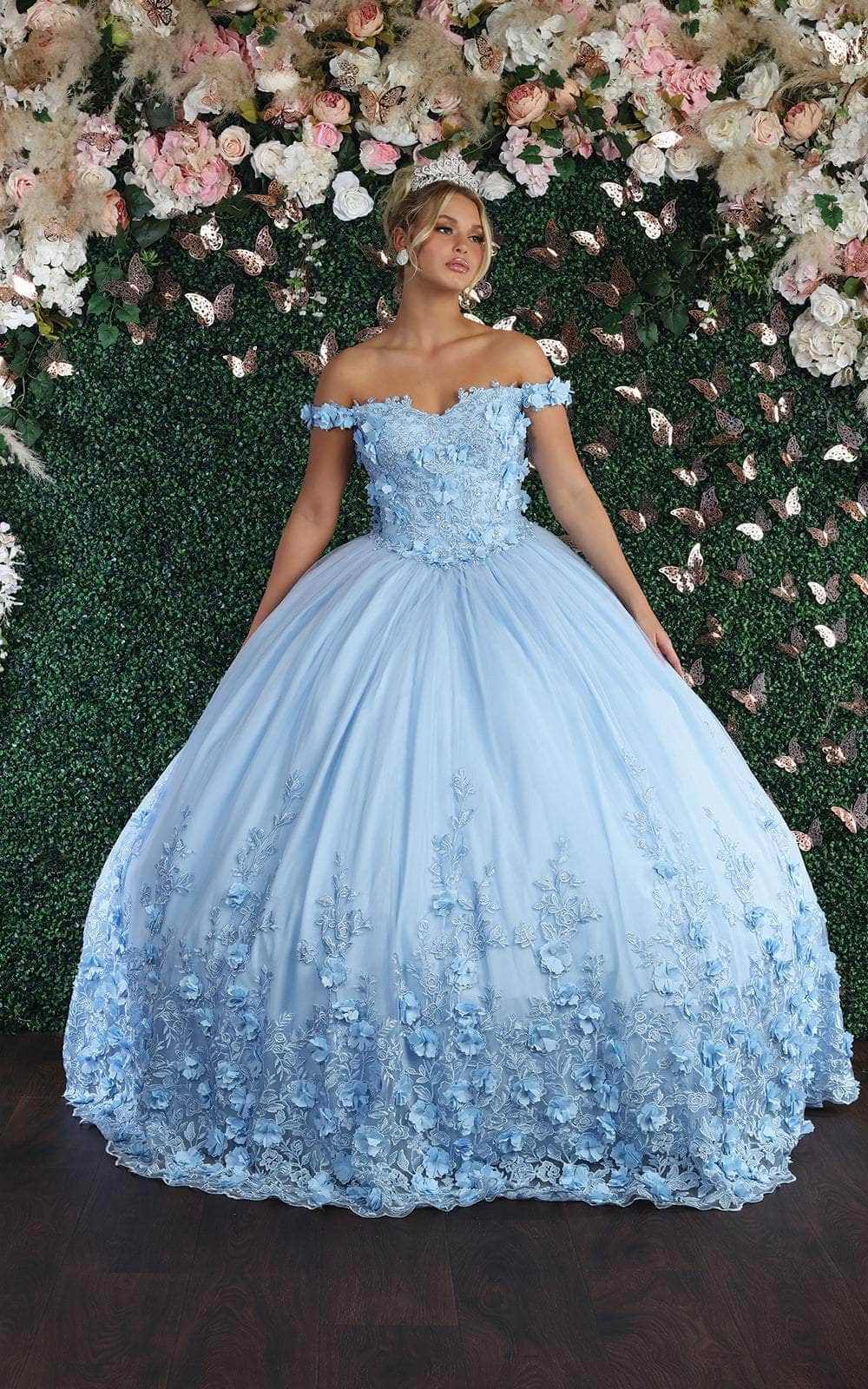 May Queen LK158 - 3D Florals Off Shoulder Ball gown Special Occasion Dress