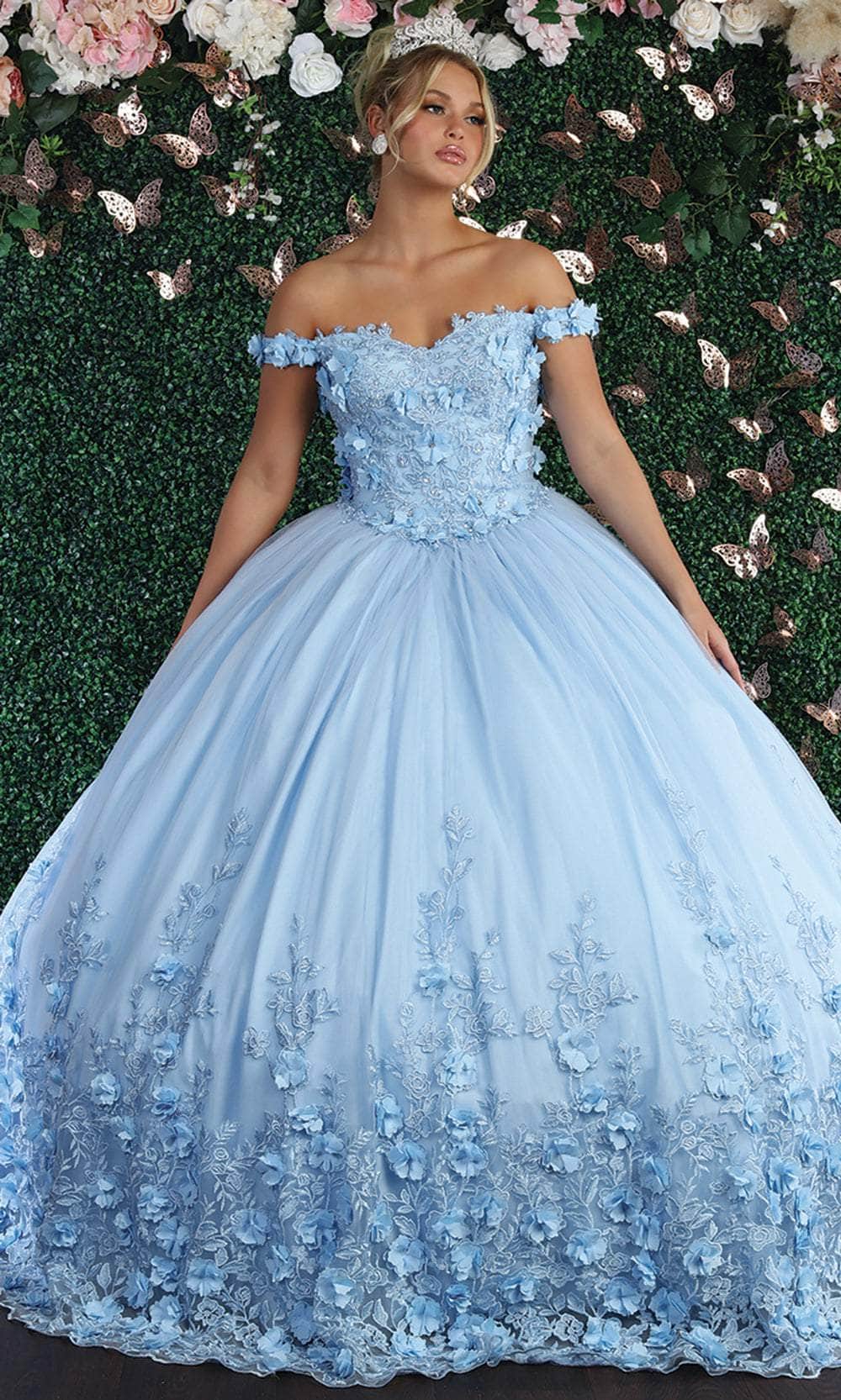 May Queen LK158 - 3D Florals Off Shoulder Ball gown Special Occasion Dress 4 / Babyblue