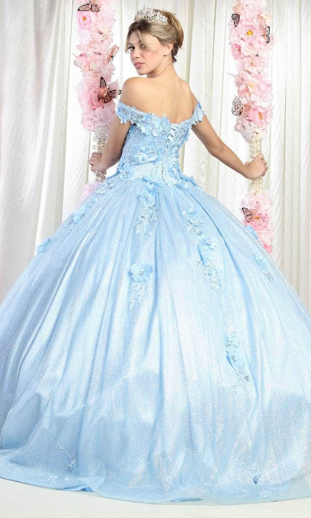 May Queen LK161 - Off Shoulder Floral Prom Ballgown Ball Gowns