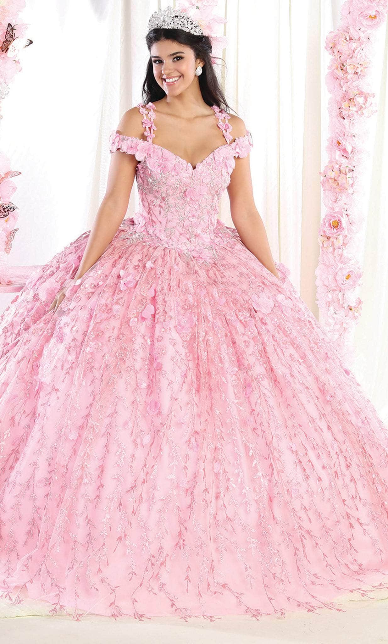 May Queen LK172 - Cold Shoulder Quinceanera Ballgown Quinceanera Dresses 4 / Pink