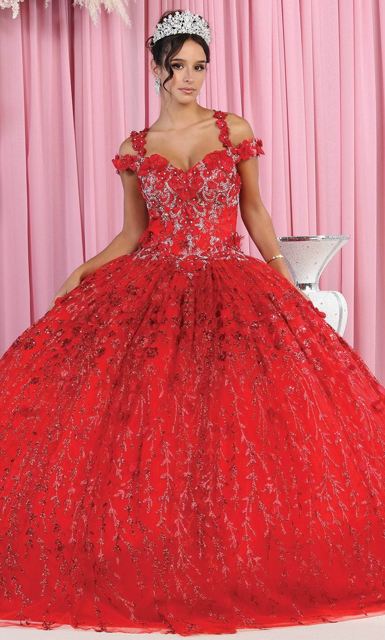 May Queen LK172 - Cold Shoulder Quinceanera Ballgown Quinceanera Dresses 4 / Red